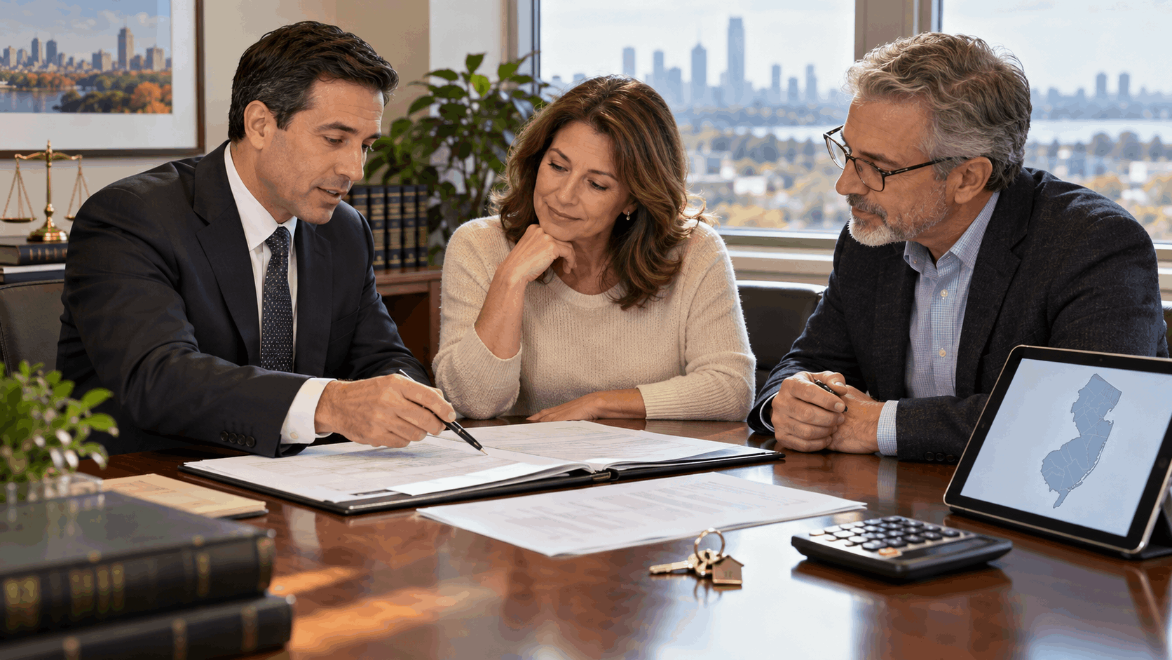 New Jersey home seller reviewing GIT REP closing requirements, exemptions, and sale documents with a real estate attorney and tax professional.