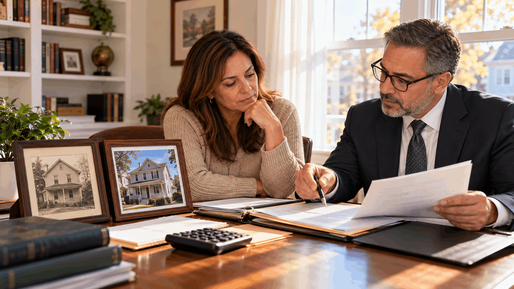 New Jersey homeowner reviewing inherited property tax basis, step-up in basis, and potential capital gains taxes with a CPA before selling a probate house.