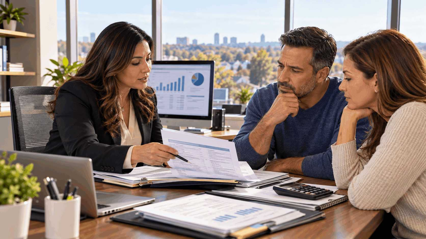 SEO alt text New Jersey mortgage specialist reviewing financial assistance and loss mitigation documents with homeowners exploring short sale options before missing mortgage payments.