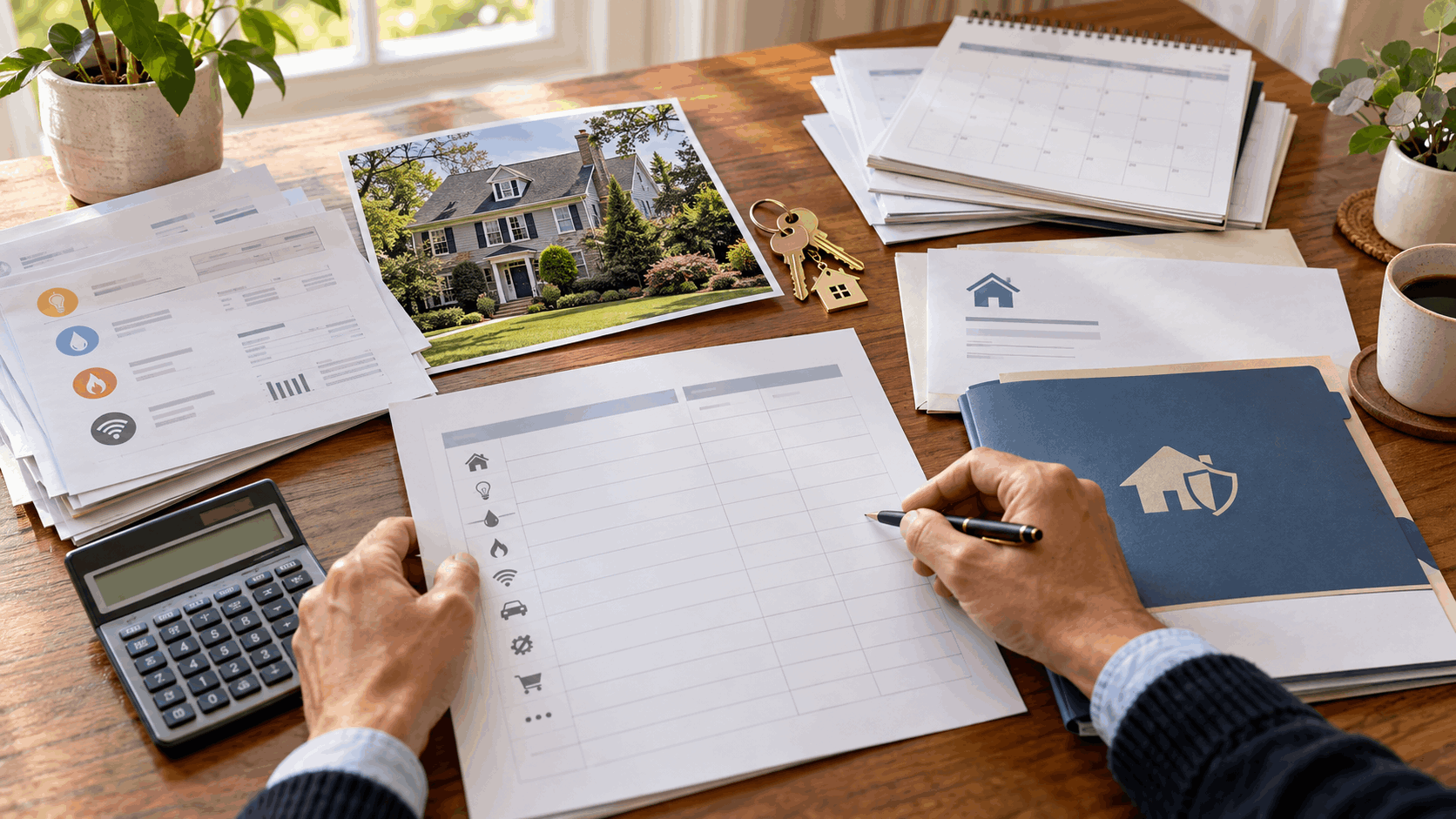 Homeowner reviewing inherited property holding costs in Essex County, NJ, including property taxes, homeowners insurance, utility bills, and monthly expenses during probate.