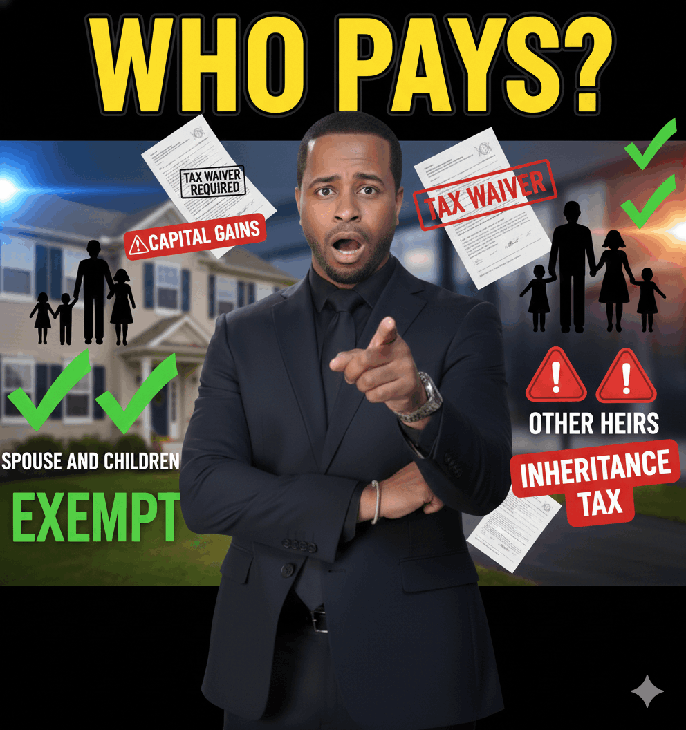 Real estate probate expert explaining who pays New Jersey inheritance tax when selling inherited property in Bergen County, showing exempt spouses and children versus taxable other heirs.