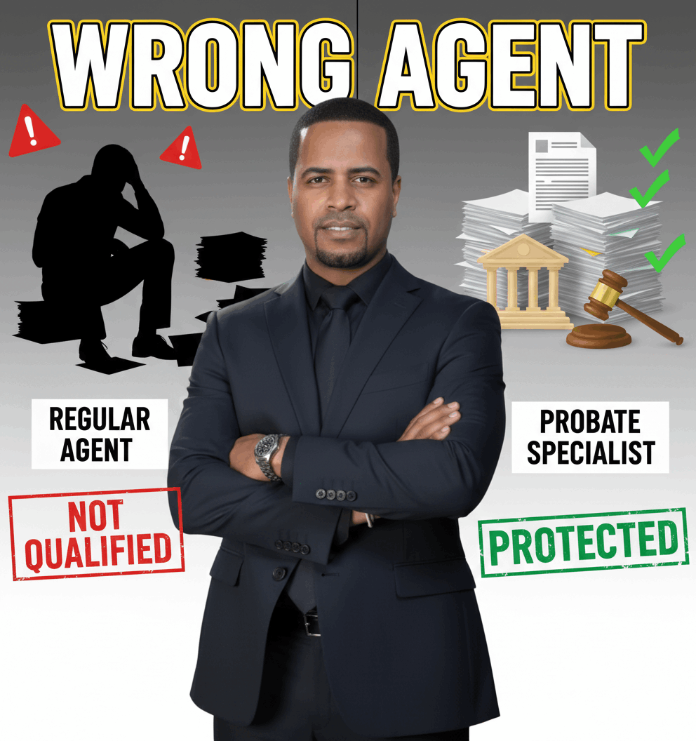 Probate specialist contrasted with a regular real estate agent, showing why executors selling inherited property in Bergen County need a qualified probate expert.