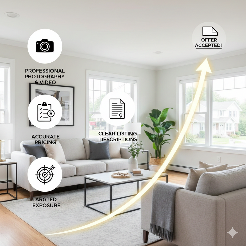 Image showing professional marketing strategies used to sell homes fast in Bergen County, including photography, pricing, and targeted exposure.