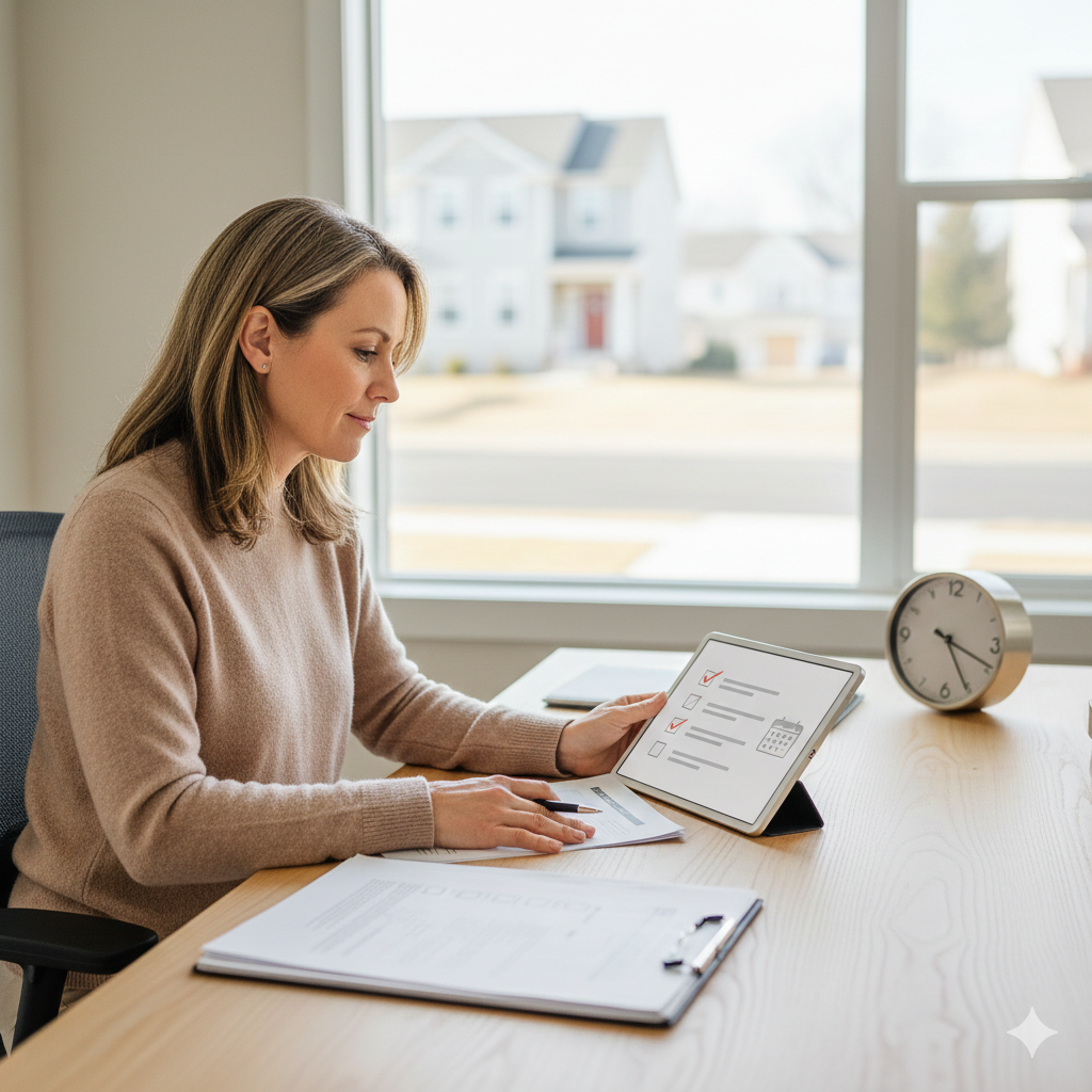Homeowner reviewing financial documents with a real estate professional in Passaic County, NJ, illustrating how to navigate economic hardship in 2026 through early action and planning.