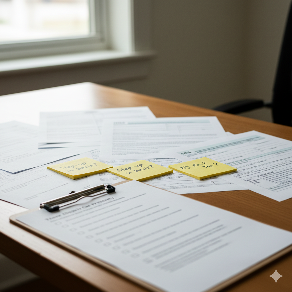 Estate documents and checklist representing common tax mistakes executors and heirs should avoid