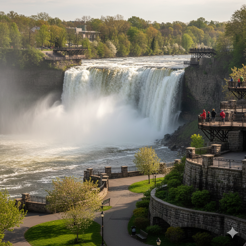 Paterson Great Falls National Historical Park showcasing the 77-foot waterfall, viewing platforms, and walking paths in Passaic County NJ