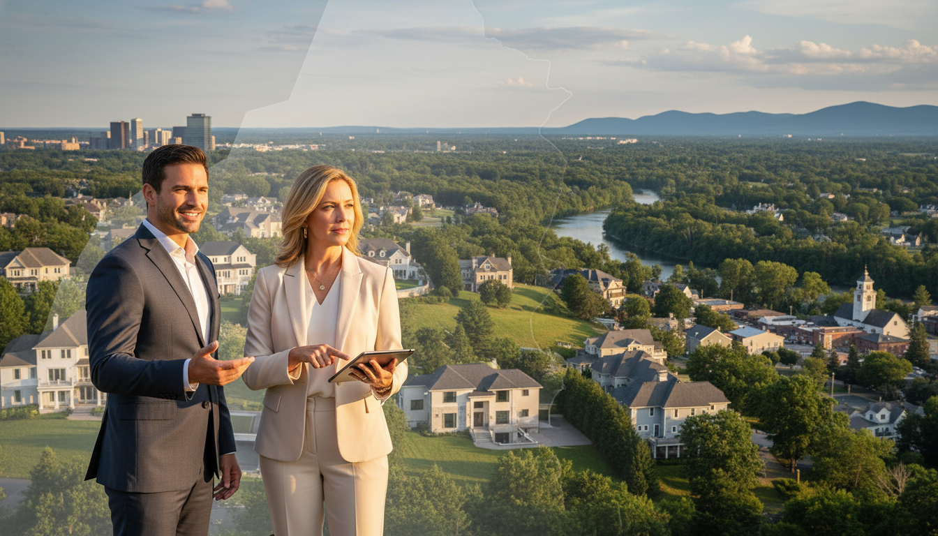 Luxury home buyers reviewing high-value home financing options in a North Jersey community, highlighting jumbo loan mortgage options and expert real estate guidance in Bergen County and Franklin Lakes NJ