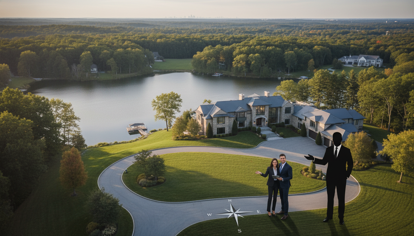 Luxury estate in Franklin Lakes NJ with buyers reviewing property details, highlighting estate property inspection, luxury home inspection checklist planning, and expert real estate guidance in Bergen County