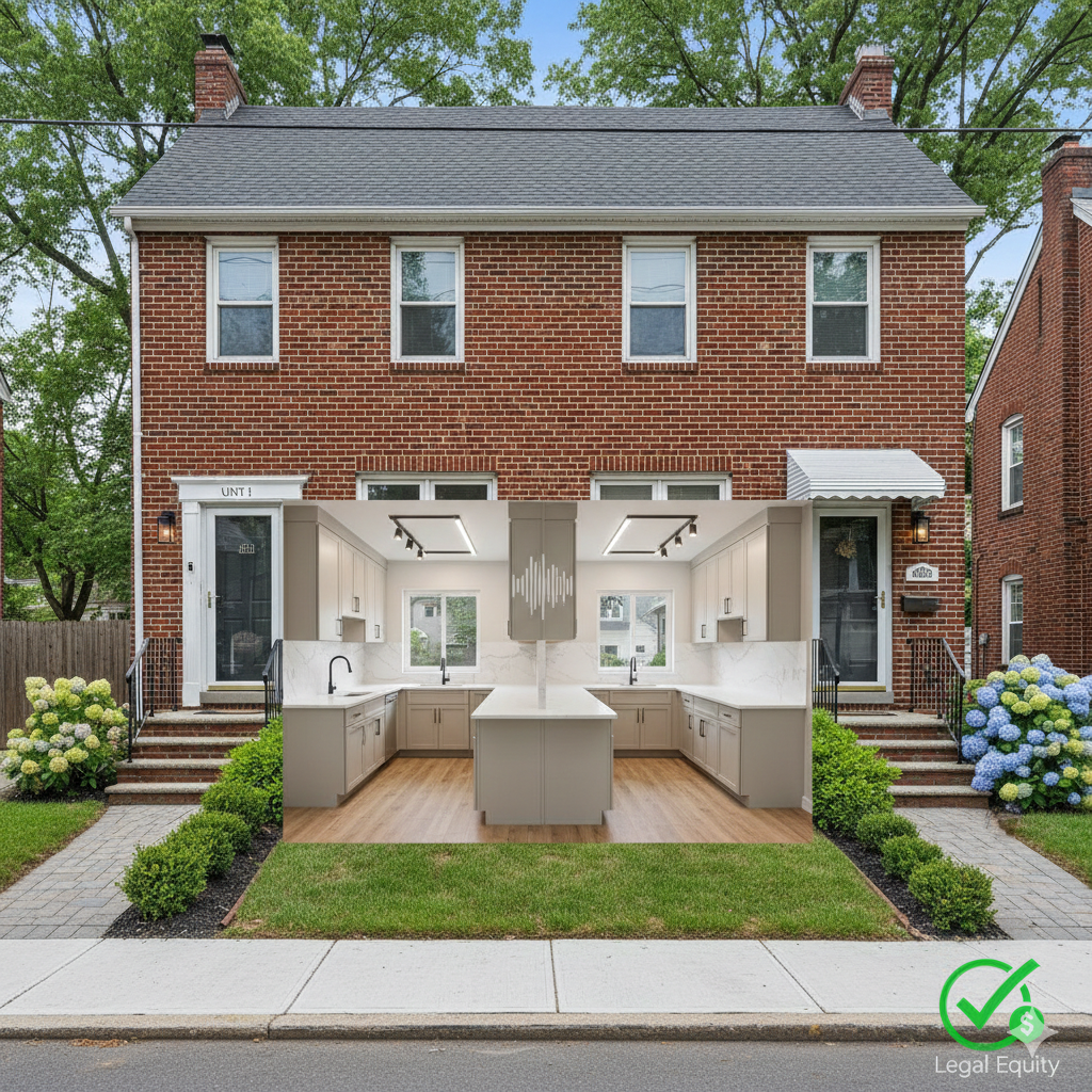 Paterson NJ brick two-family home with separate entrances and updated dual kitchens, illustrating legal ADU renovation and multi-family upgrades that increase home value and protect equity in Passaic County