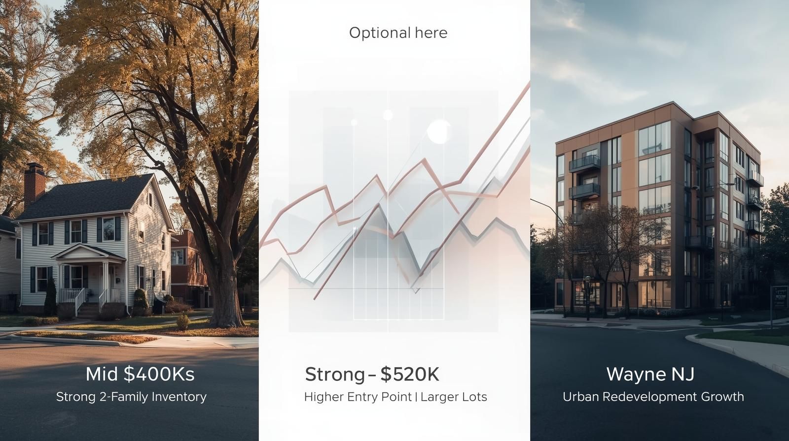 Cost of living comparison North Jersey showing Clifton NJ two-family homes vs Hackensack NJ condos with median home prices and housing density contrast