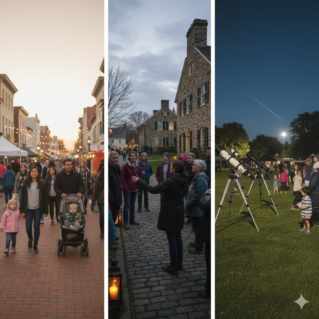 Saturday events this weekend near me in Bergen County NJ featuring town festivals, guided community walking tours, and public astronomy viewing nights at Emil Buehler Trust Observatory