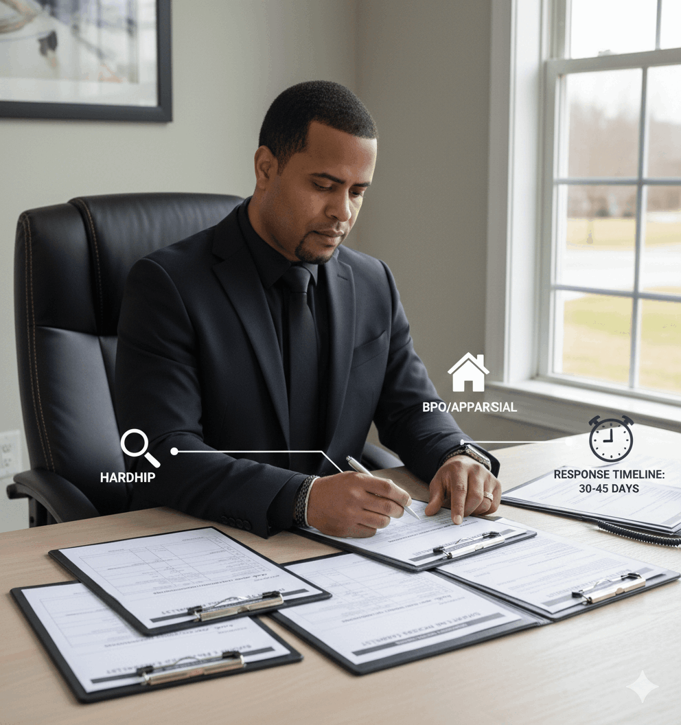Real estate agent submitting a short sale offer package for lender review, showing hardship documentation, BPO appraisal review, and response timeline as part of the short sale process in New Jersey.