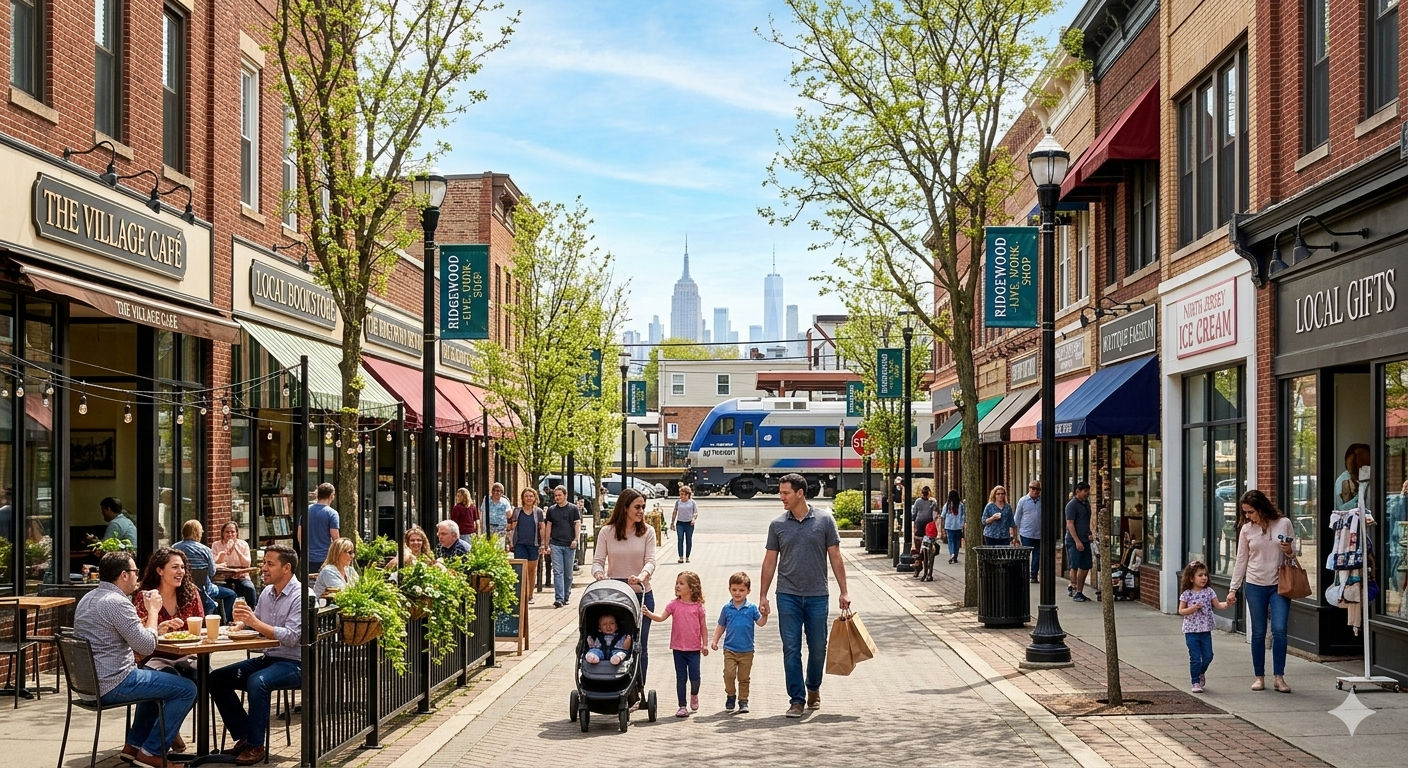 Walkable downtown neighborhood in Clifton and Bergen County showing vibrant North Jersey community lifestyle and suburban living near New York City.