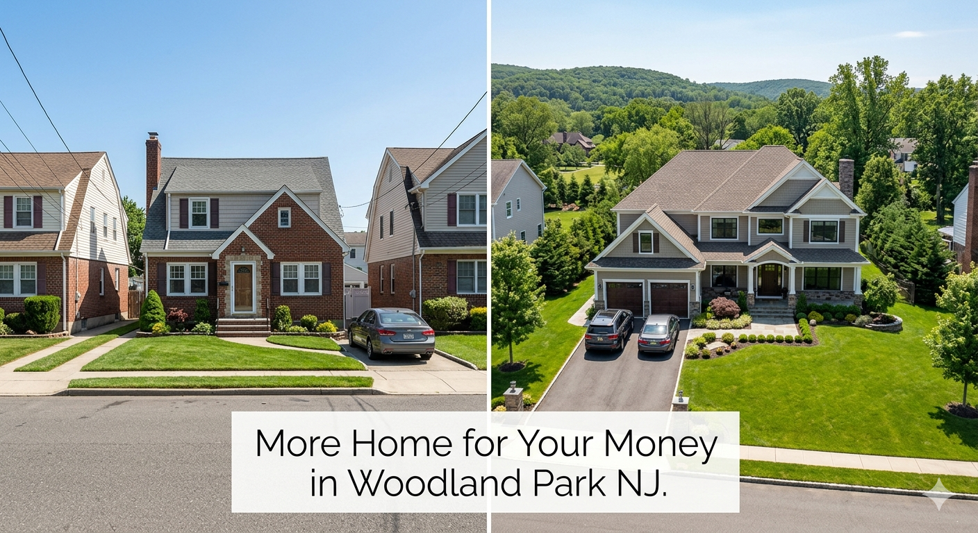 Woodland Park NJ vs Bergen County home comparison showing more space and value for first-time home buyers in Passaic County