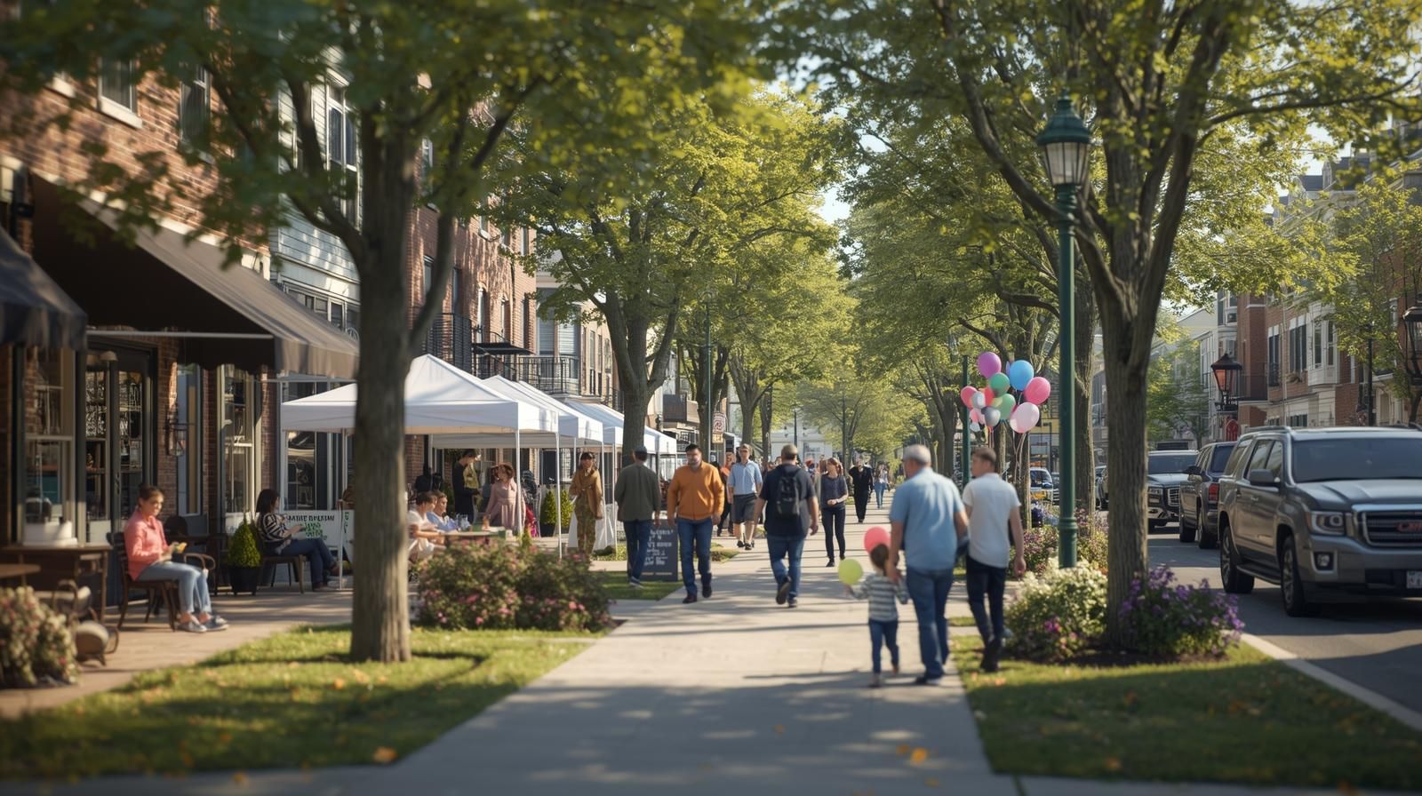 Walkable North Jersey neighborhood community street event showing civic pride and lifestyle factors influencing real estate value during North Jersey weekend events