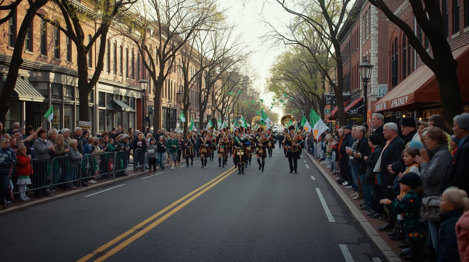 Families watching marching bands during Morristown St Patrick’s Day parade one of the top North Jersey weekend events March 2026 highlighting walkable community lifestyle
