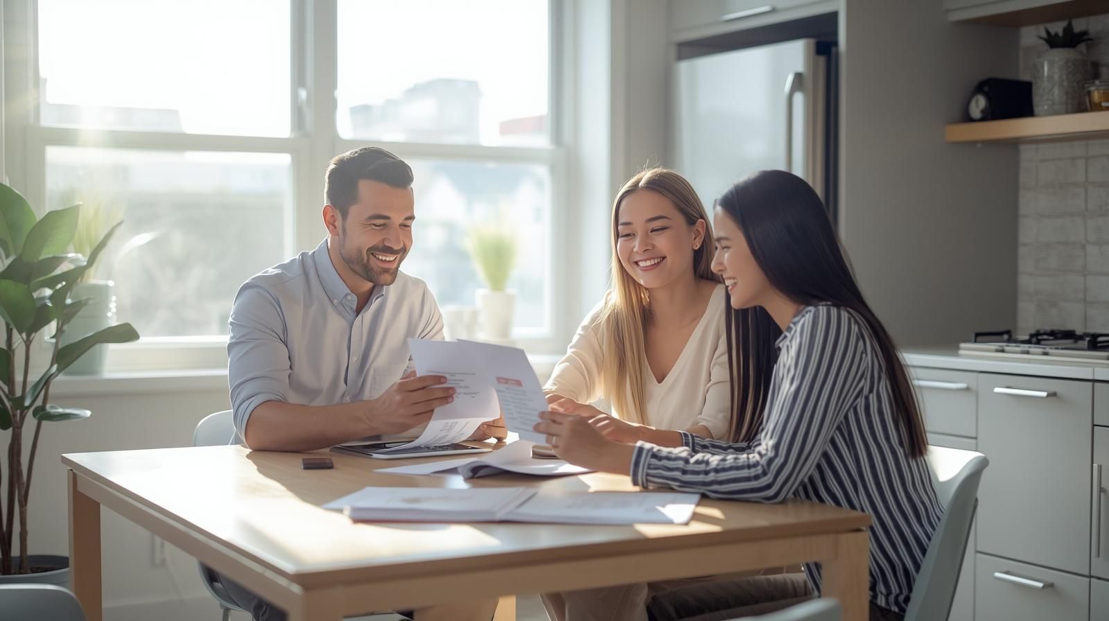 First-time home buyer programs New Jersey consultation with realtor reviewing down payment assistance Bergen County paperwork at kitchen table
