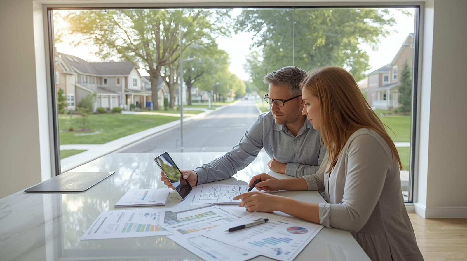 Couple reviewing home documents in Clifton NJ while evaluating best neighborhoods in Clifton NJ