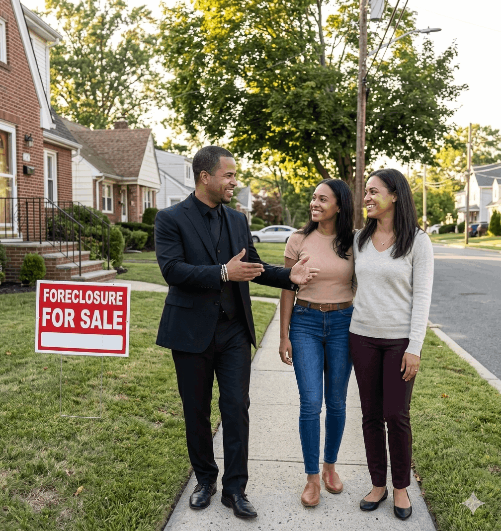 Real estate agent helping buyer purchase foreclosure home Clifton NJ