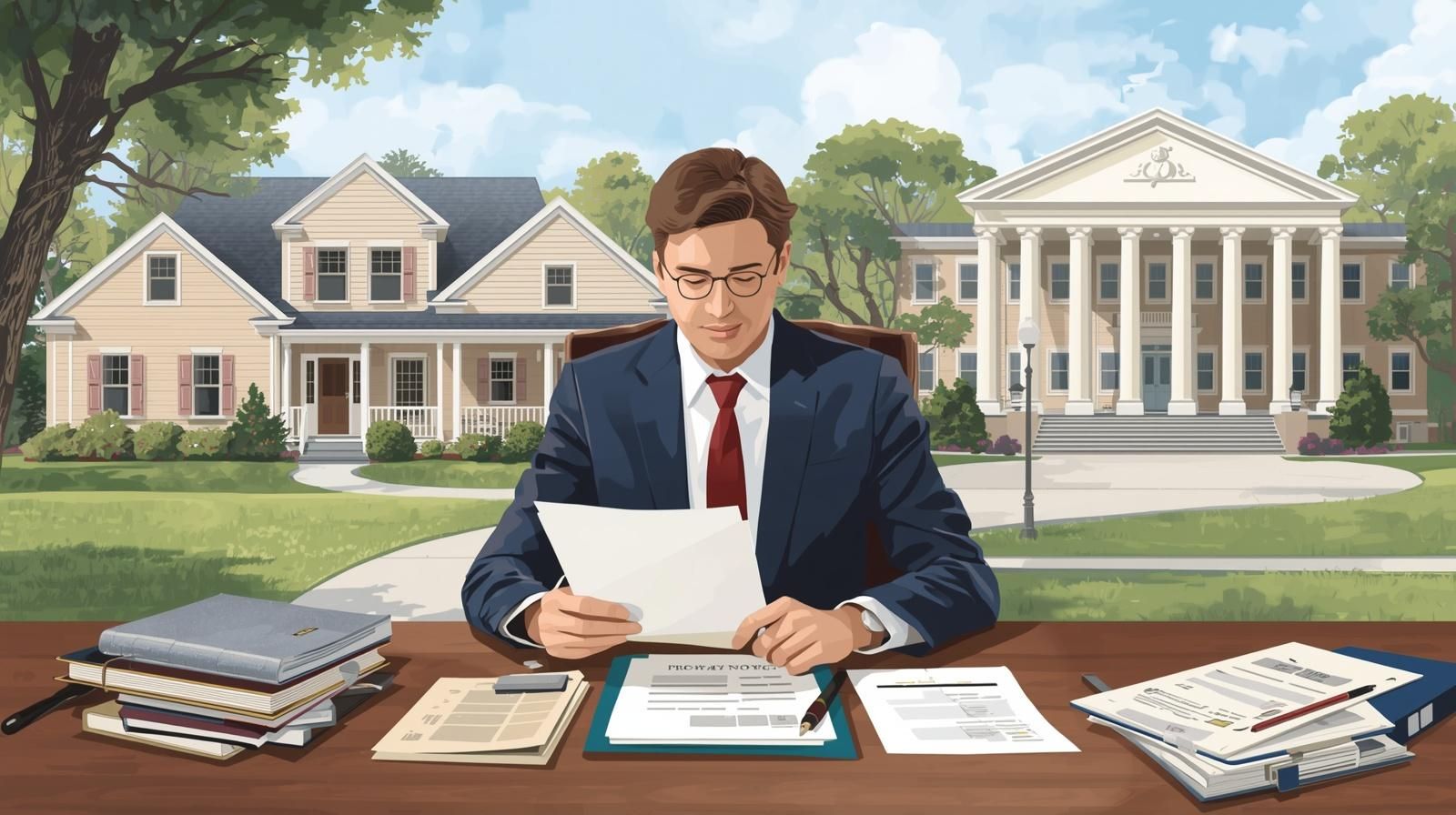 Executor reviewing probate documents related to estate administration, beneficiary notification, and inherited real estate in New Jersey probate process.