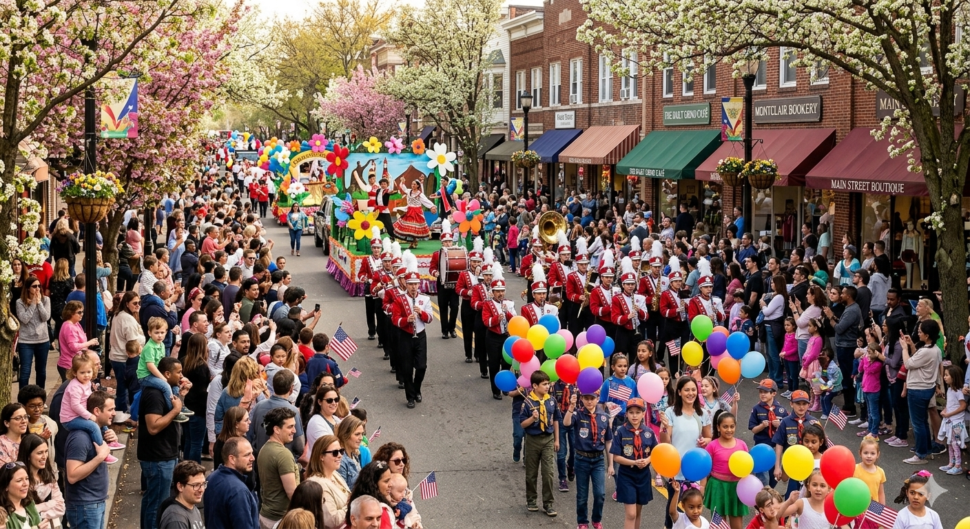 North Jersey spring parade with families and community celebration downtown
