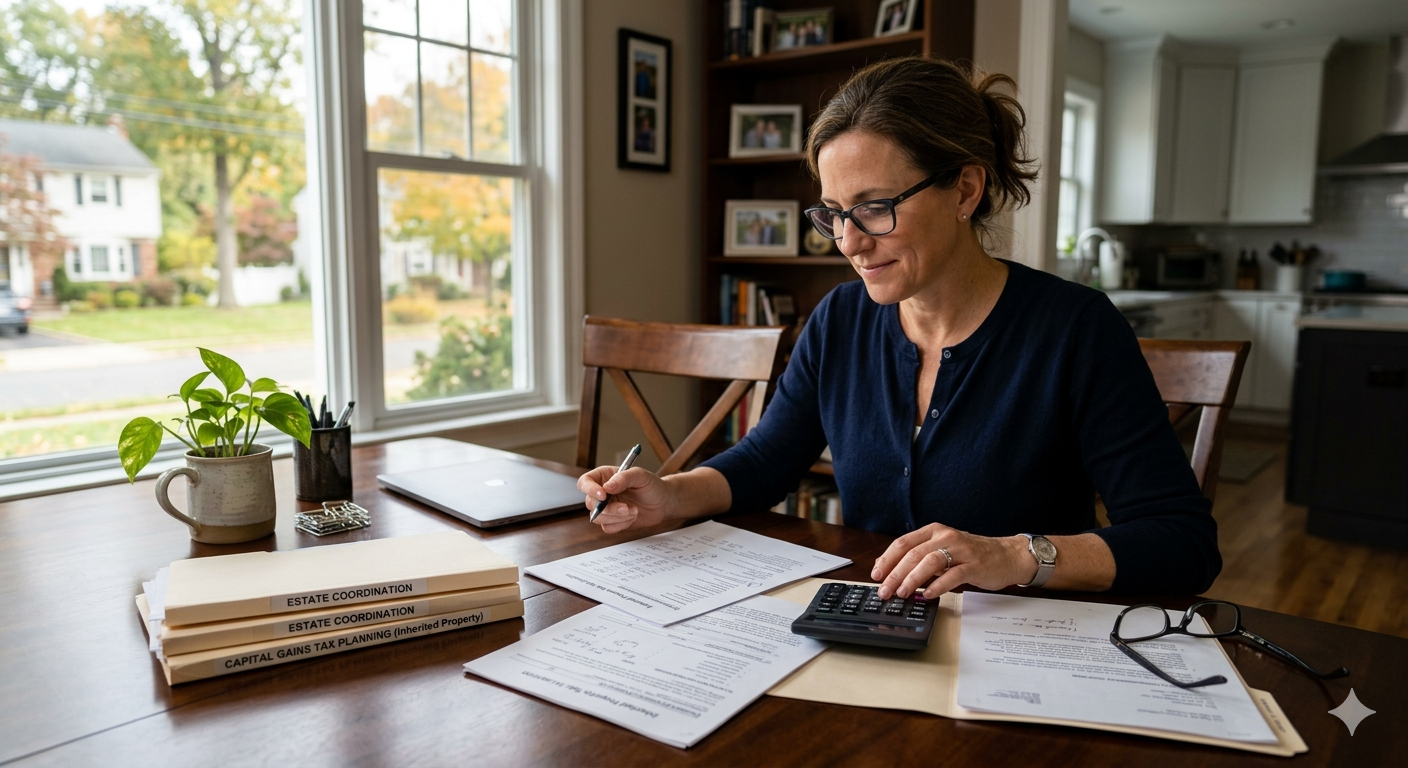 executor reviewing capital gains tax paperwork before selling inherited home Woodland Park NJ
