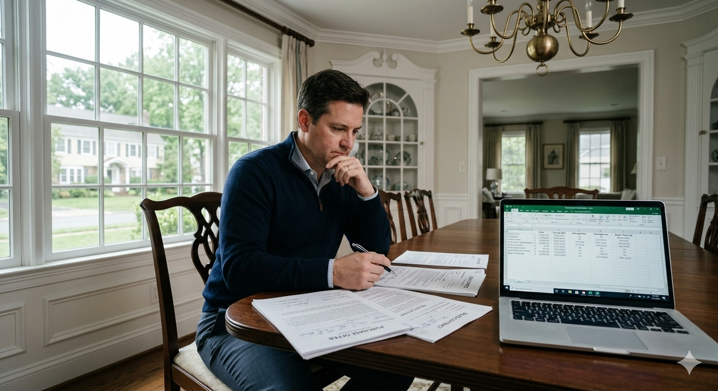 Executor reviewing multiple home purchase offers and comparing terms before closing sale of inherited property in Ridgewood NJ