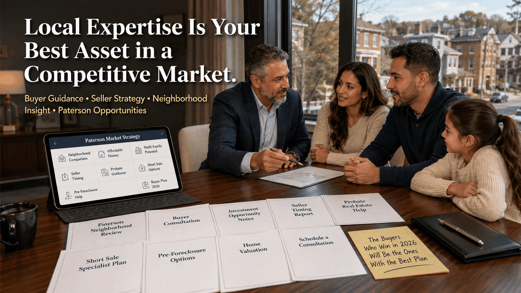 Paterson buyers and sellers reviewing local market strategy, neighborhood insights, and real estate options with an experienced advisor.