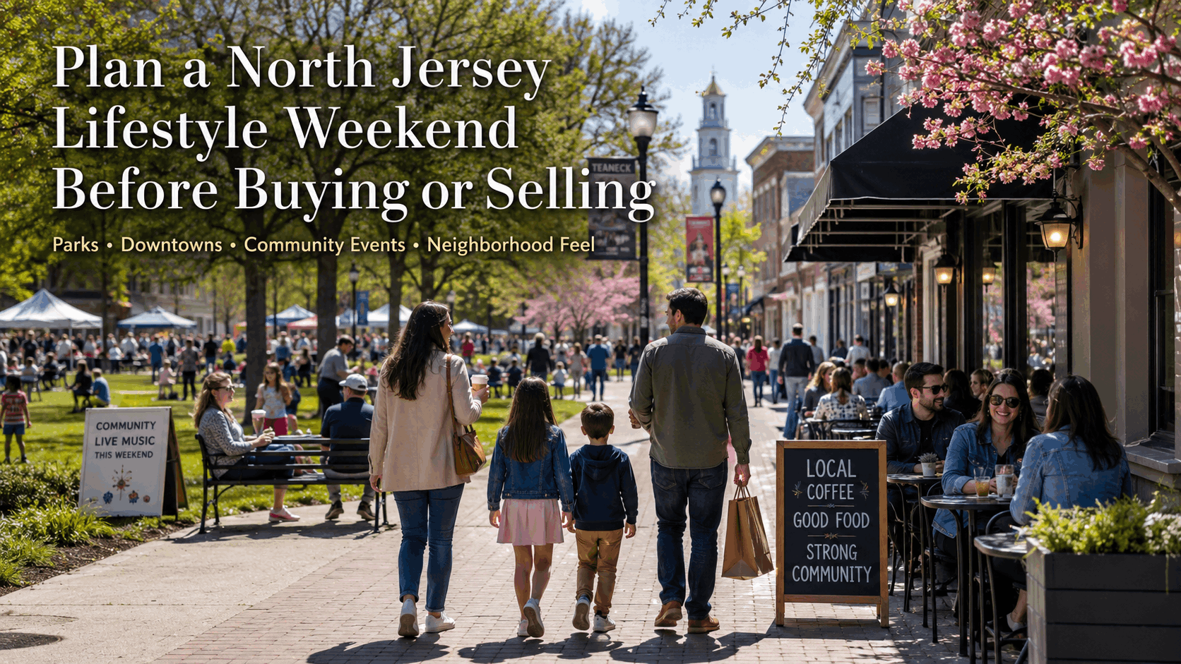North Jersey lifestyle weekend with families exploring parks, downtown shops, local events, and community spaces.