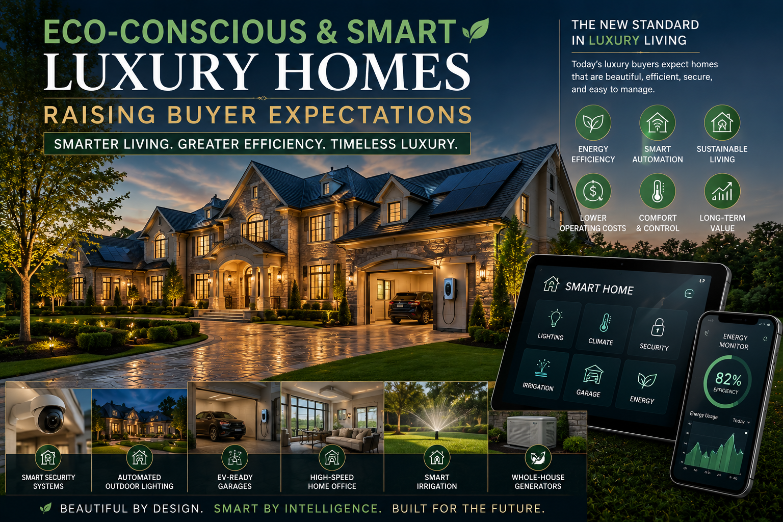 Eco-conscious smart luxury homes in Franklin Lakes NJ featuring a high-end estate with EV charging, solar panels, smart security, energy efficiency, and home automation controls.
