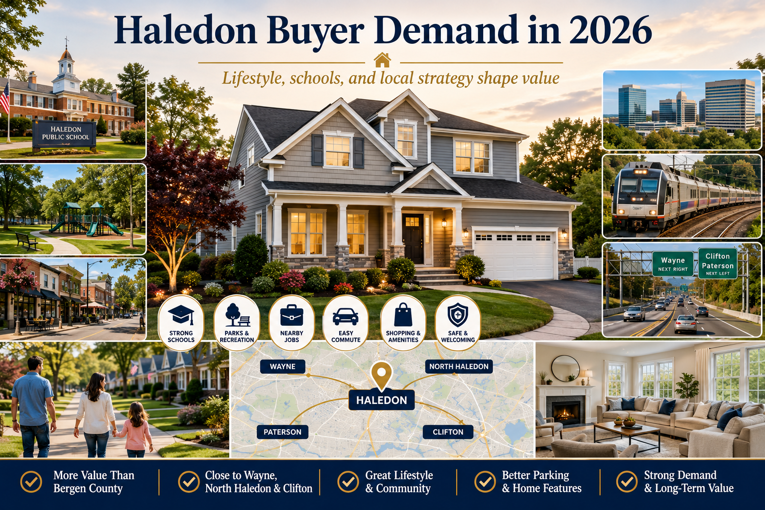 Haledon NJ home with lifestyle, school, park, commute, jobs, nearby towns, and buyer demand visuals showing how local strategy and community appeal can shape home value in 2026.