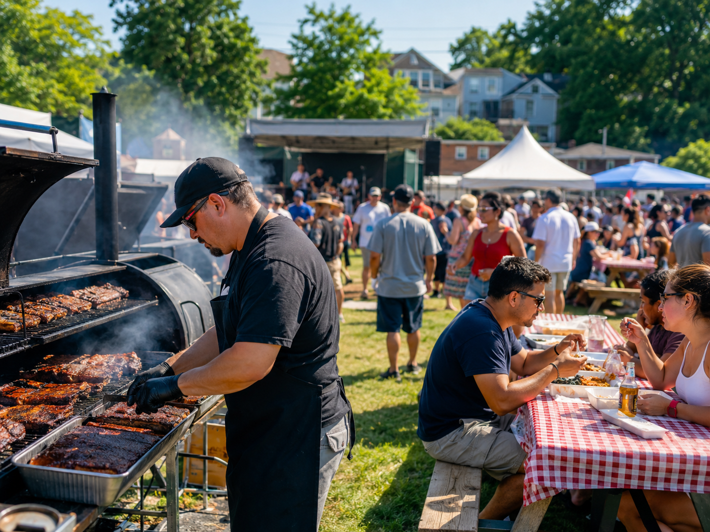 Northern NJ BBQ Festival in Garfield with families enjoying barbecue, live music, and a summer community event in Bergen County.