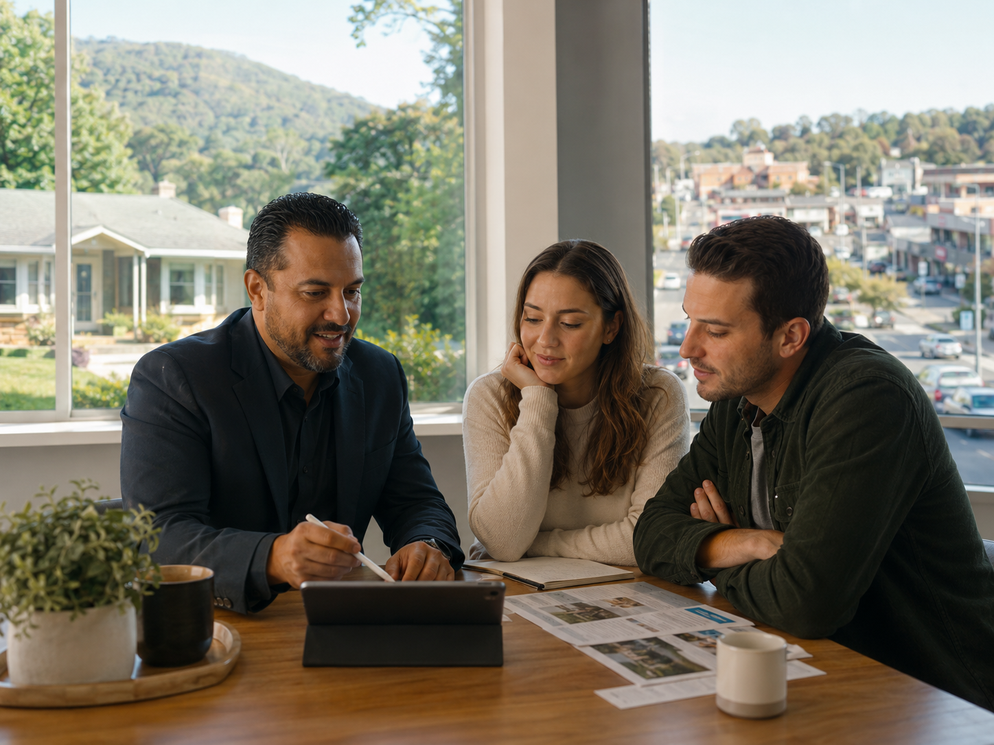 First-time buyers comparing Wanaque NJ with nearby North Jersey towns during a real estate consultation.