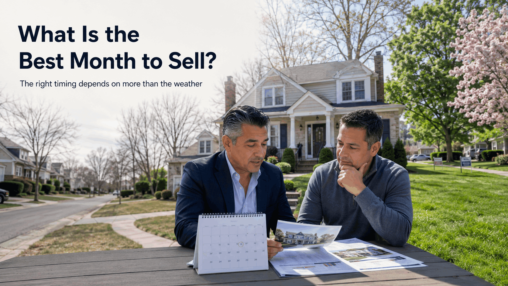North Jersey real estate professional reviewing a calendar and market comparisons with a Totowa homeowner to choose the best month to sell.