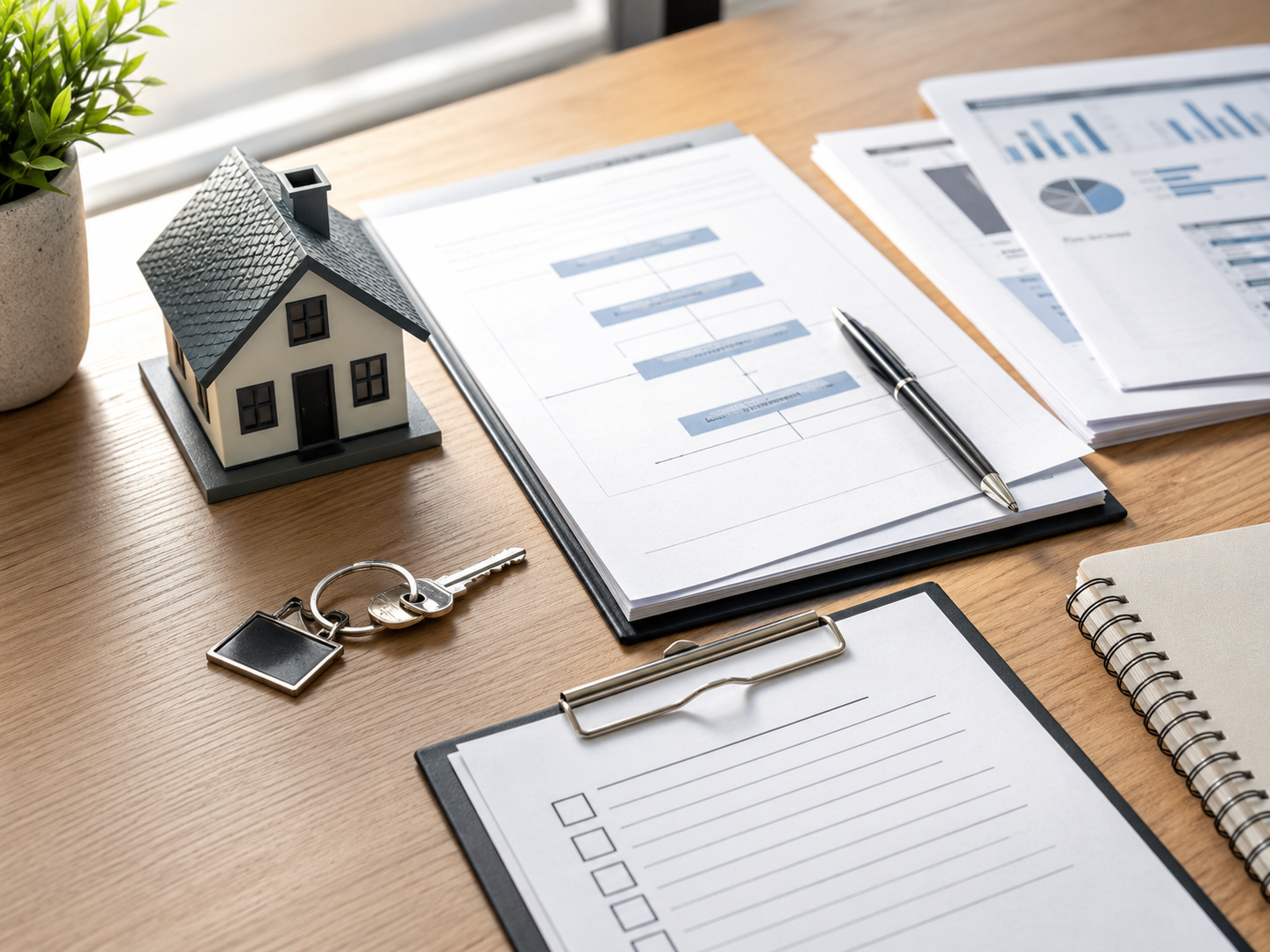 Short sale process in NJ checklist with real estate documents and house keys.