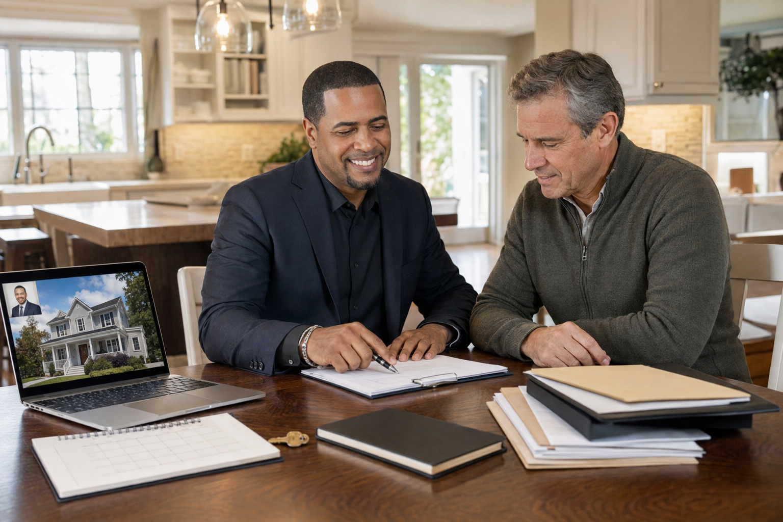 A probate realtor reviewing an inherited-home sale plan with an executor.