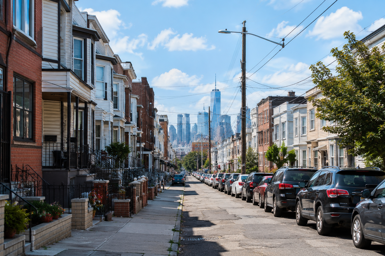 Hudson County New Jersey neighborhood with homes and multi-family properties.