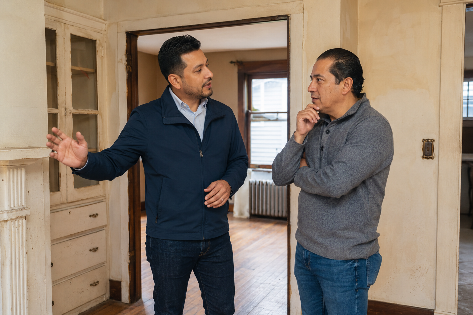 Real estate professional reviewing the condition of an inherited New Jersey home.