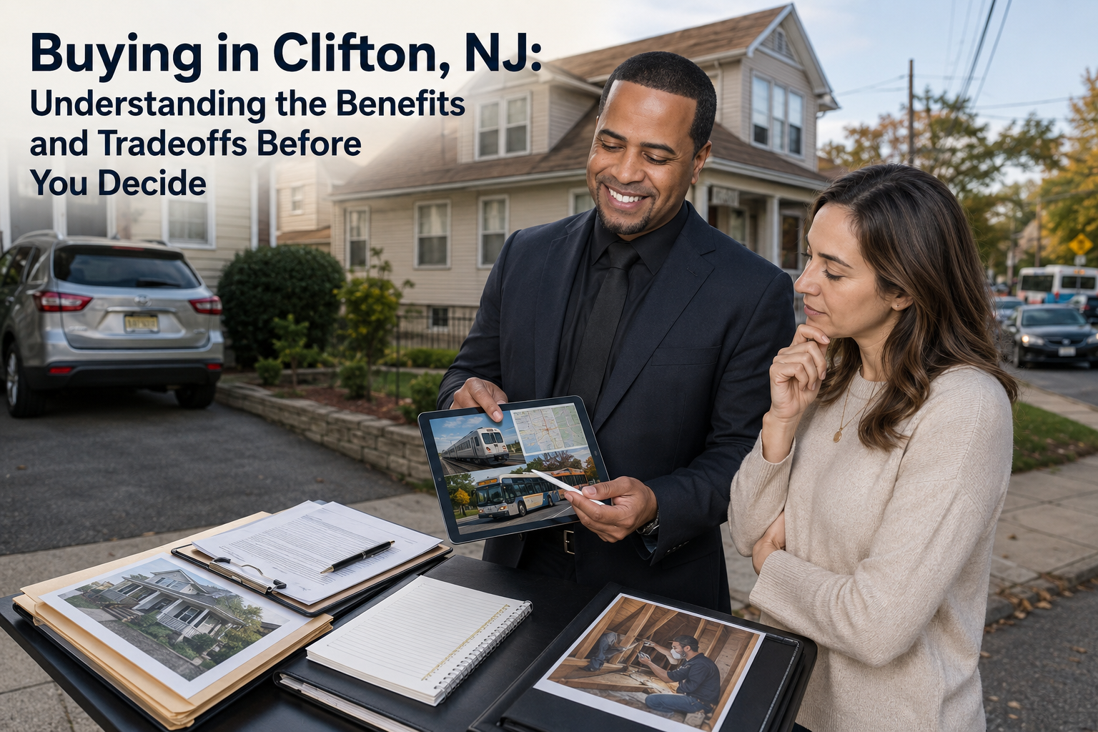 Johnny Rodriguez helping a buyer compare the benefits and tradeoffs of moving to Clifton NJ
