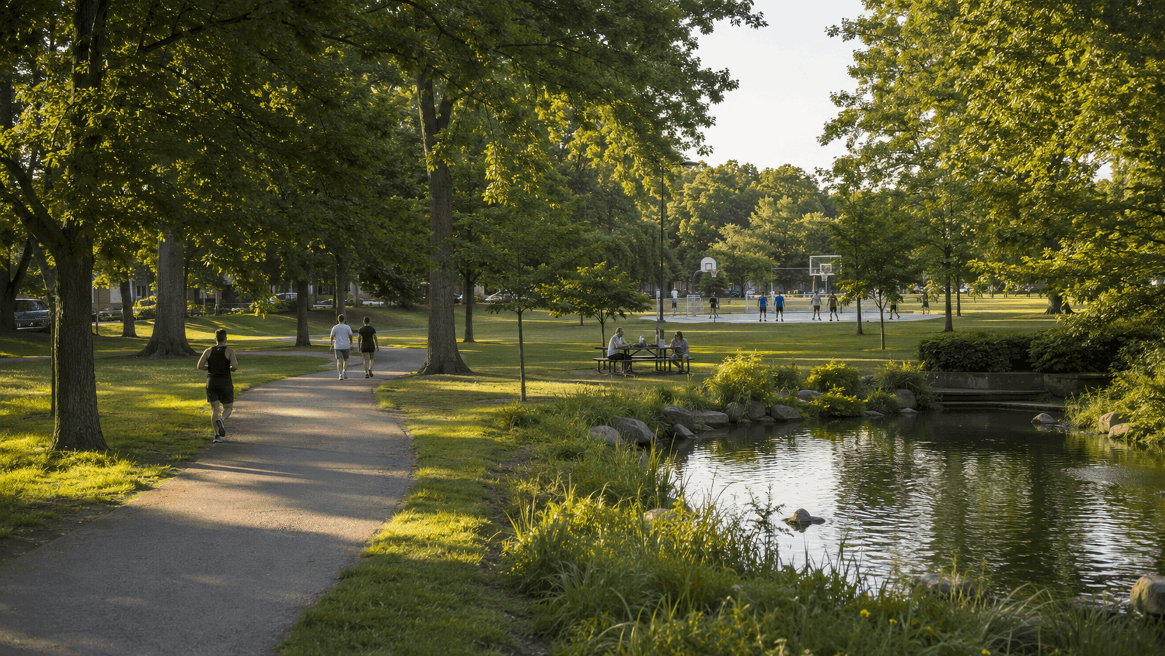 Walking paths and recreation at a park in Clifton New Jersey
