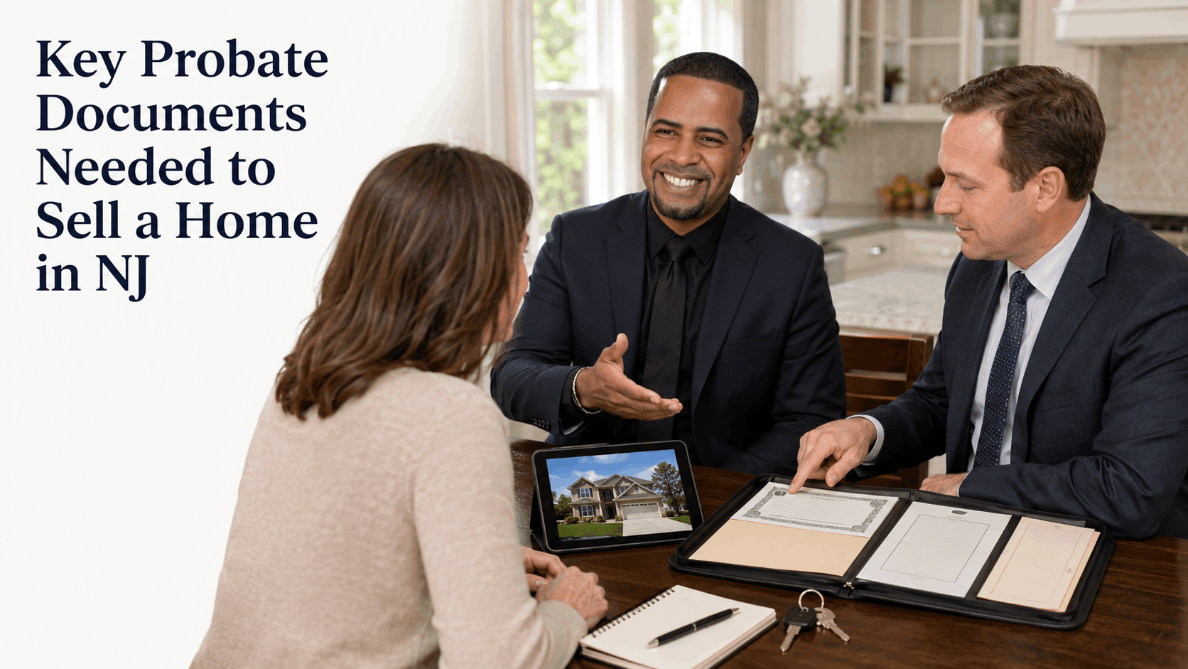 Executor reviewing probate property authority with Johnny Rodriguez and an estate attorney