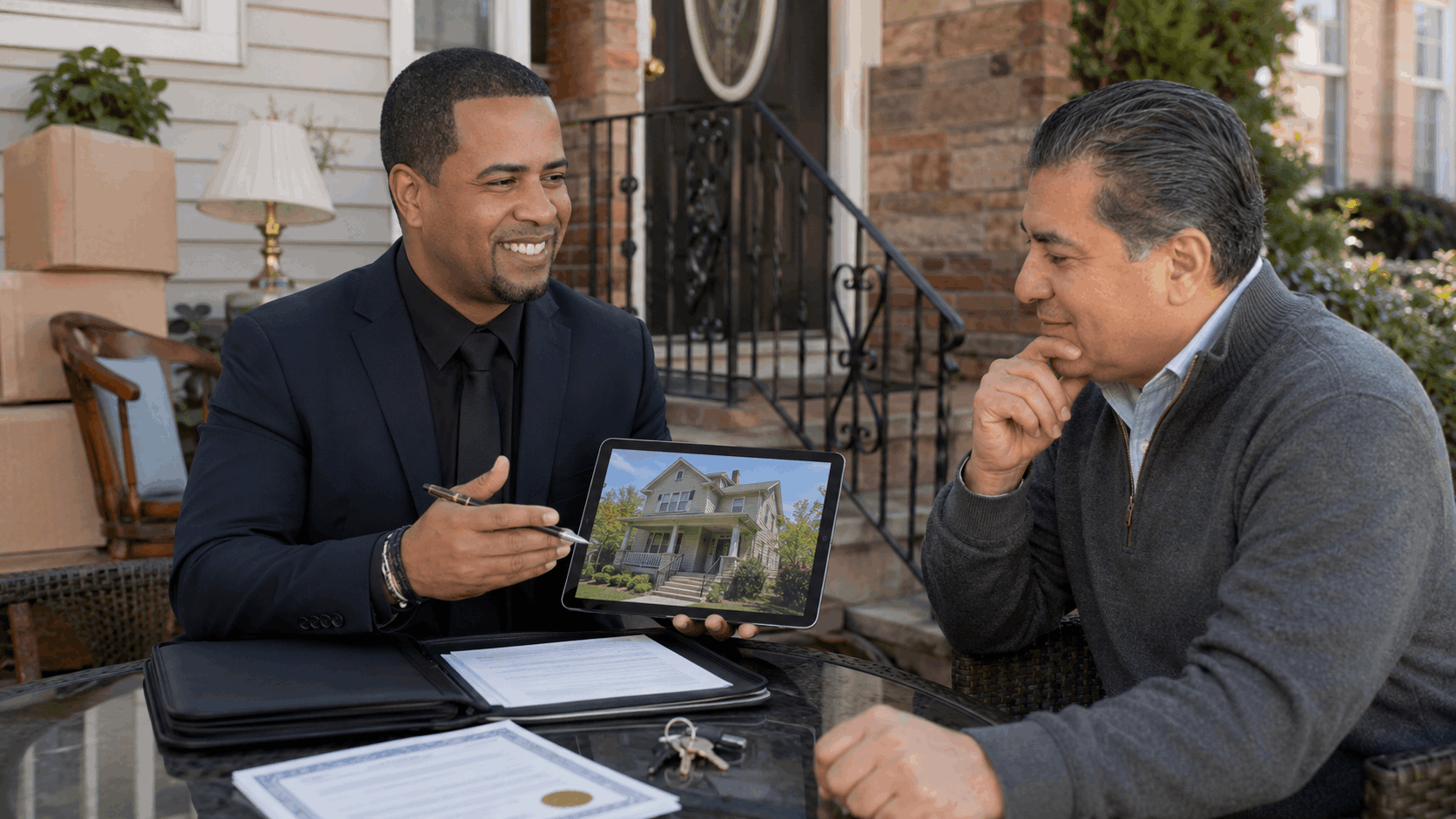 Johnny Rodriguez helping an executor evaluate a cash sale for an inherited Passaic County home.