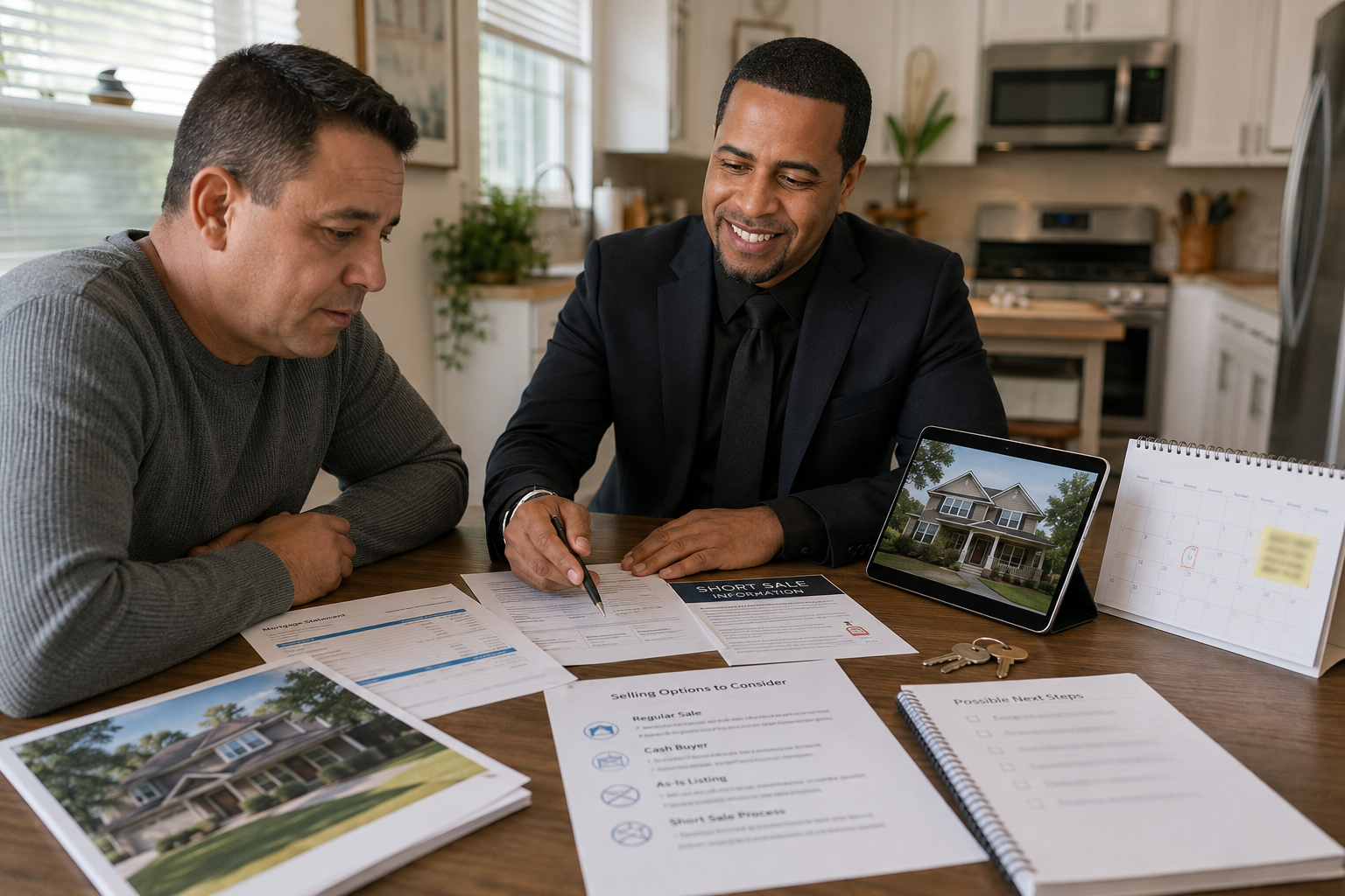 Johnny Rodriguez reviewing property sale options with a North Jersey homeowner facing mortgage hardship.