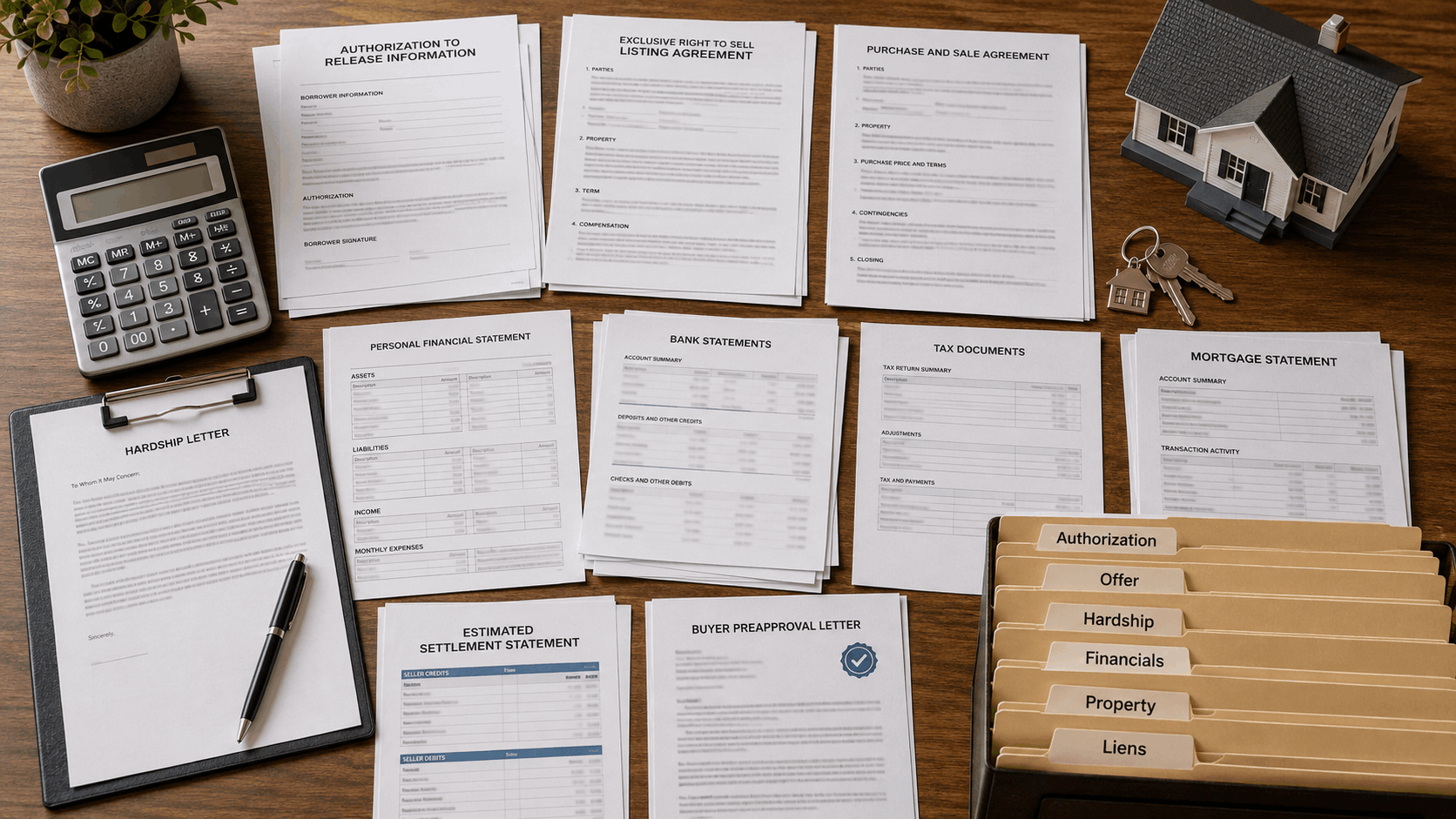 Organized New Jersey short sale documents, including an offer, hardship information, financial records, and property valuation.