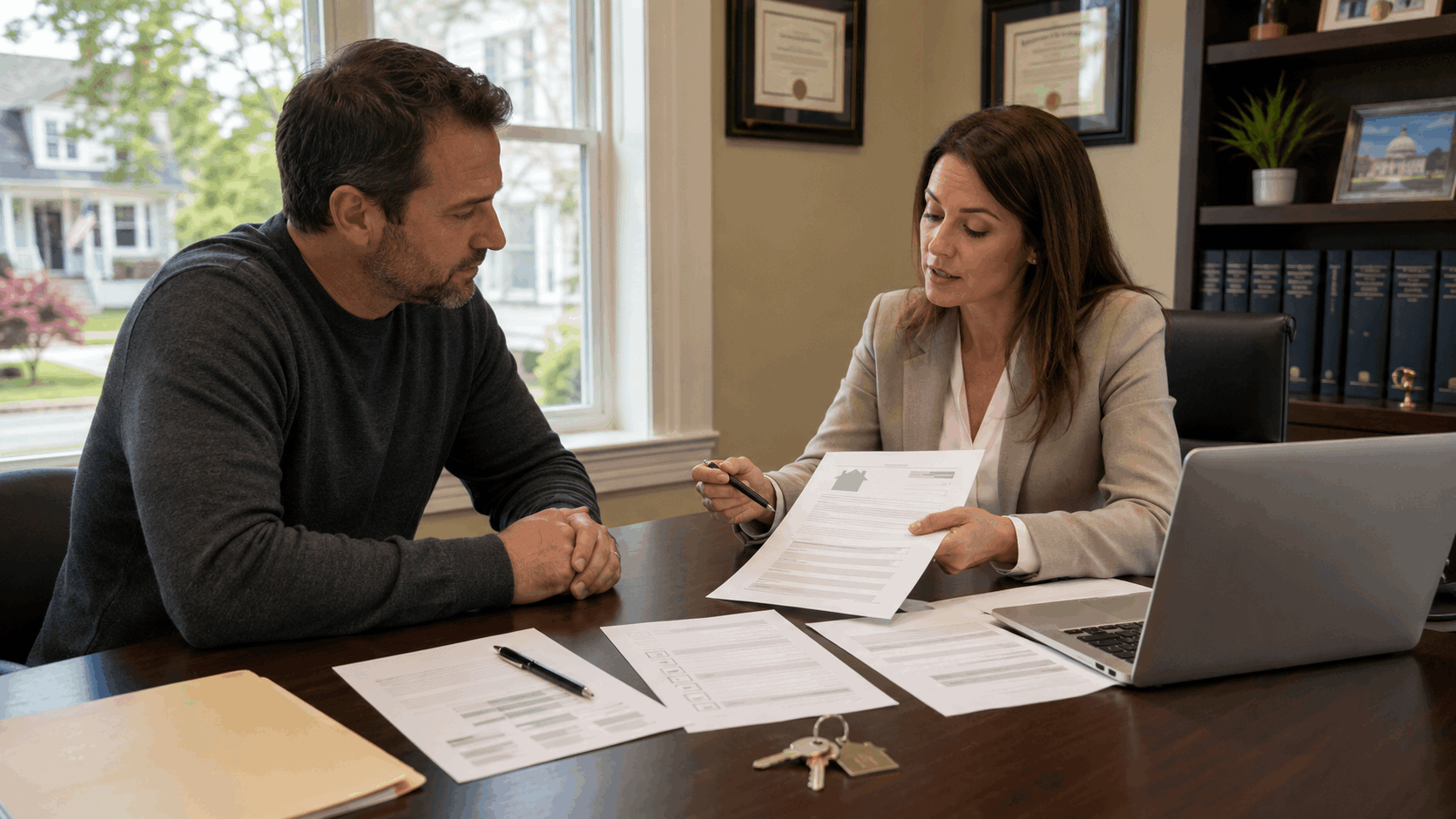 Homeowner reviews proof of funds and a cash purchase contract with a New Jersey attorney.