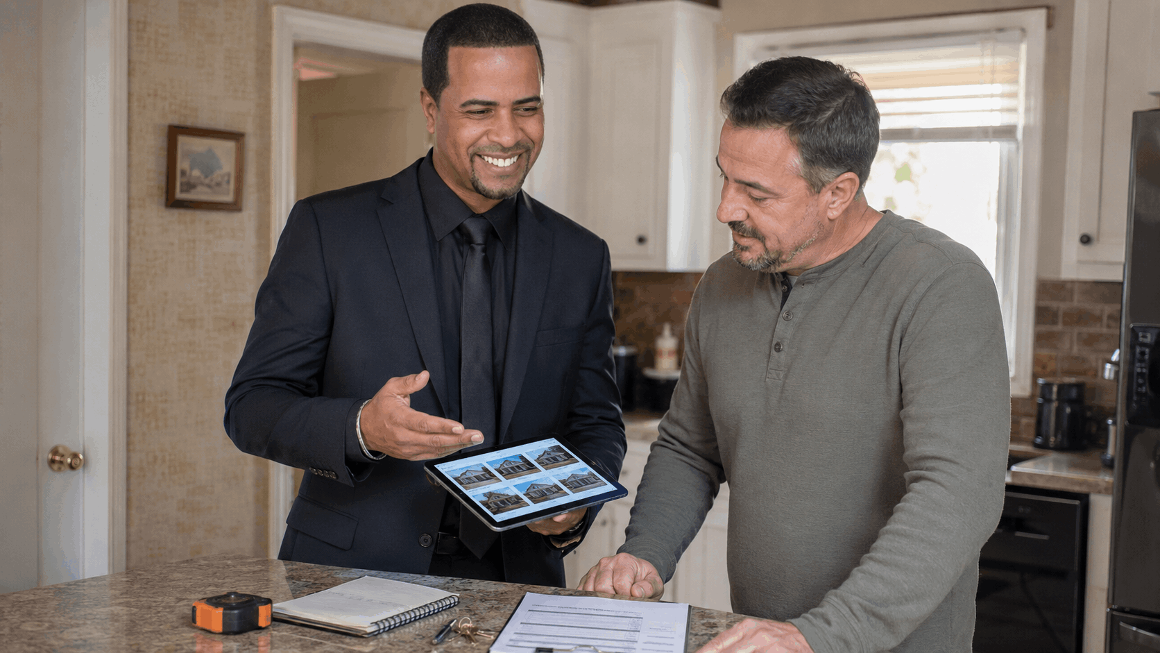 Johnny Rodriguez evaluates the as-is value of a North Jersey home before the owner accepts a cash offer.