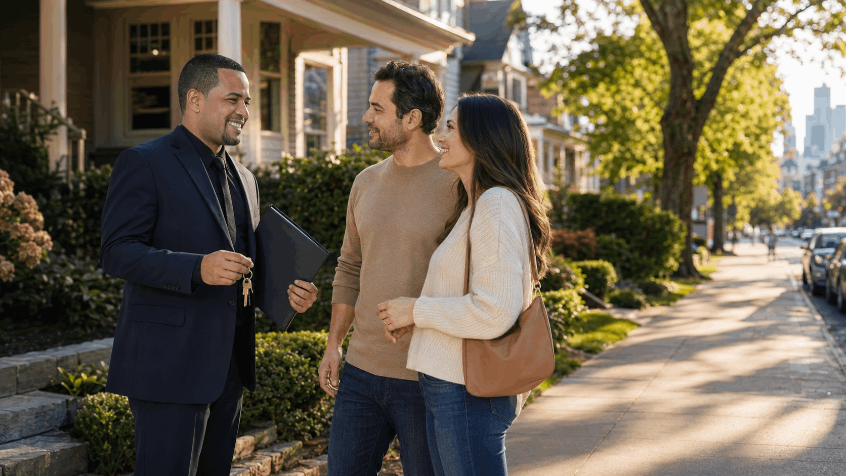 Buyers exploring a North Jersey community before purchasing a home