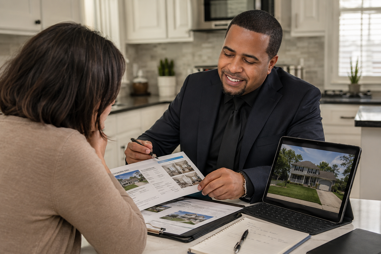 Johnny Rodriguez reviews comparable home sales, repair photos, and a property valuation with a North Jersey homeowner.