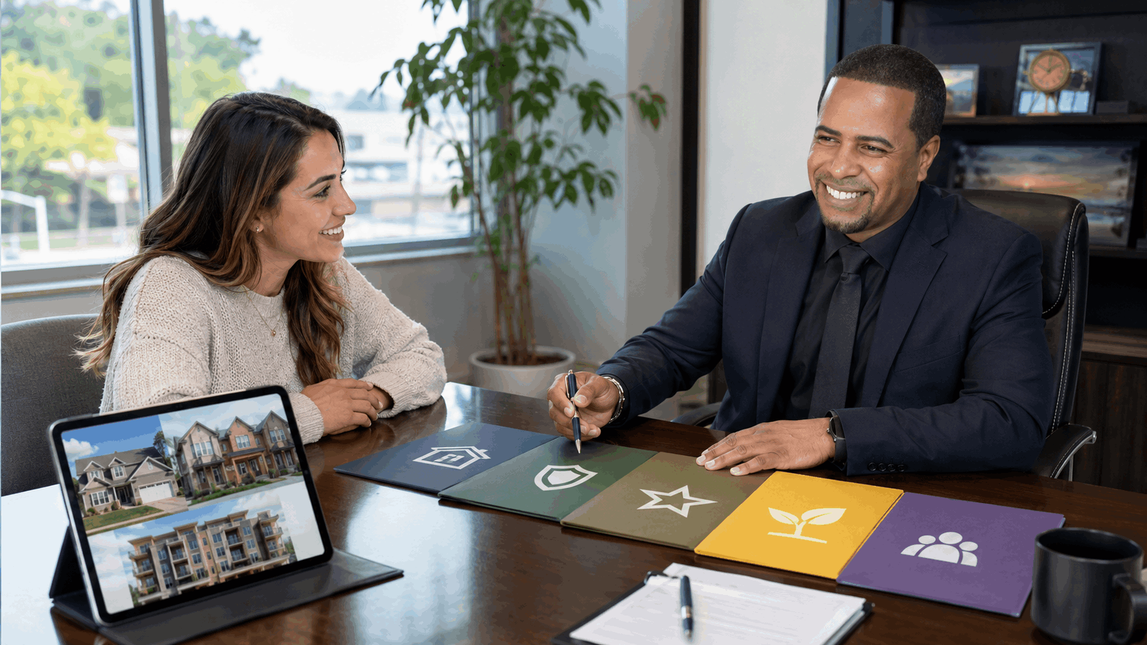 First-time homebuyer meets with a North Jersey mortgage advisor to compare conventional, FHA, VA, USDA, and state assistance loan options.