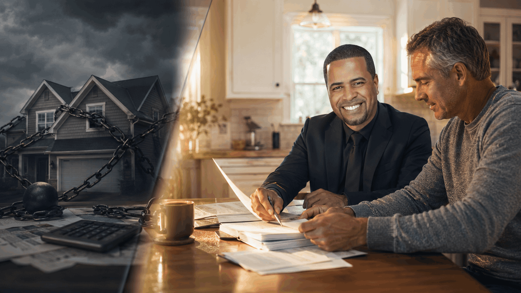 North Jersey short sale consultation with an executor and experienced real estate professional reviewing mortgage documents and property options.